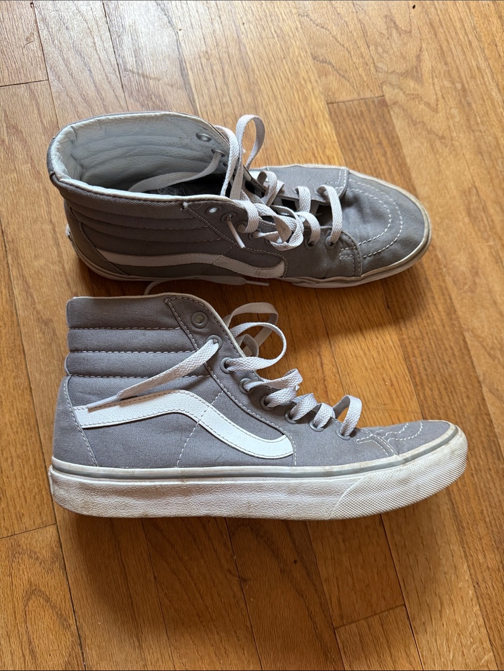 Vans High-Top Sneakers in Light Gray with White Stripe